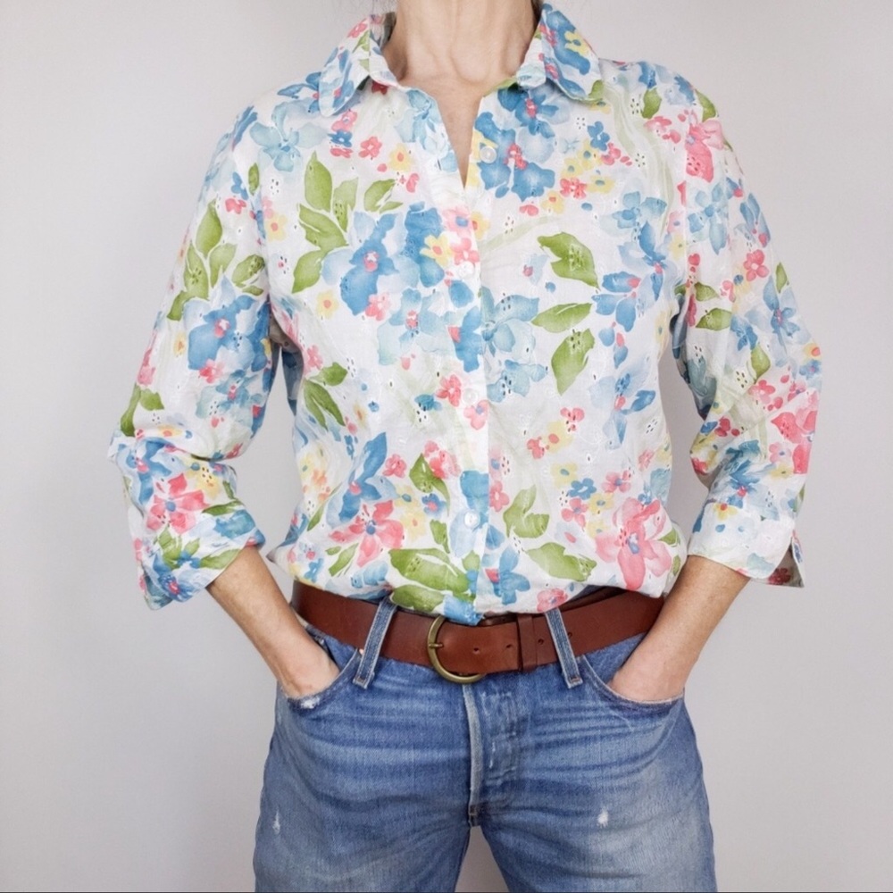 Alfred Dunner 10 M Cotton Eyelet floral Vintage vibe cottagecore spring blouse